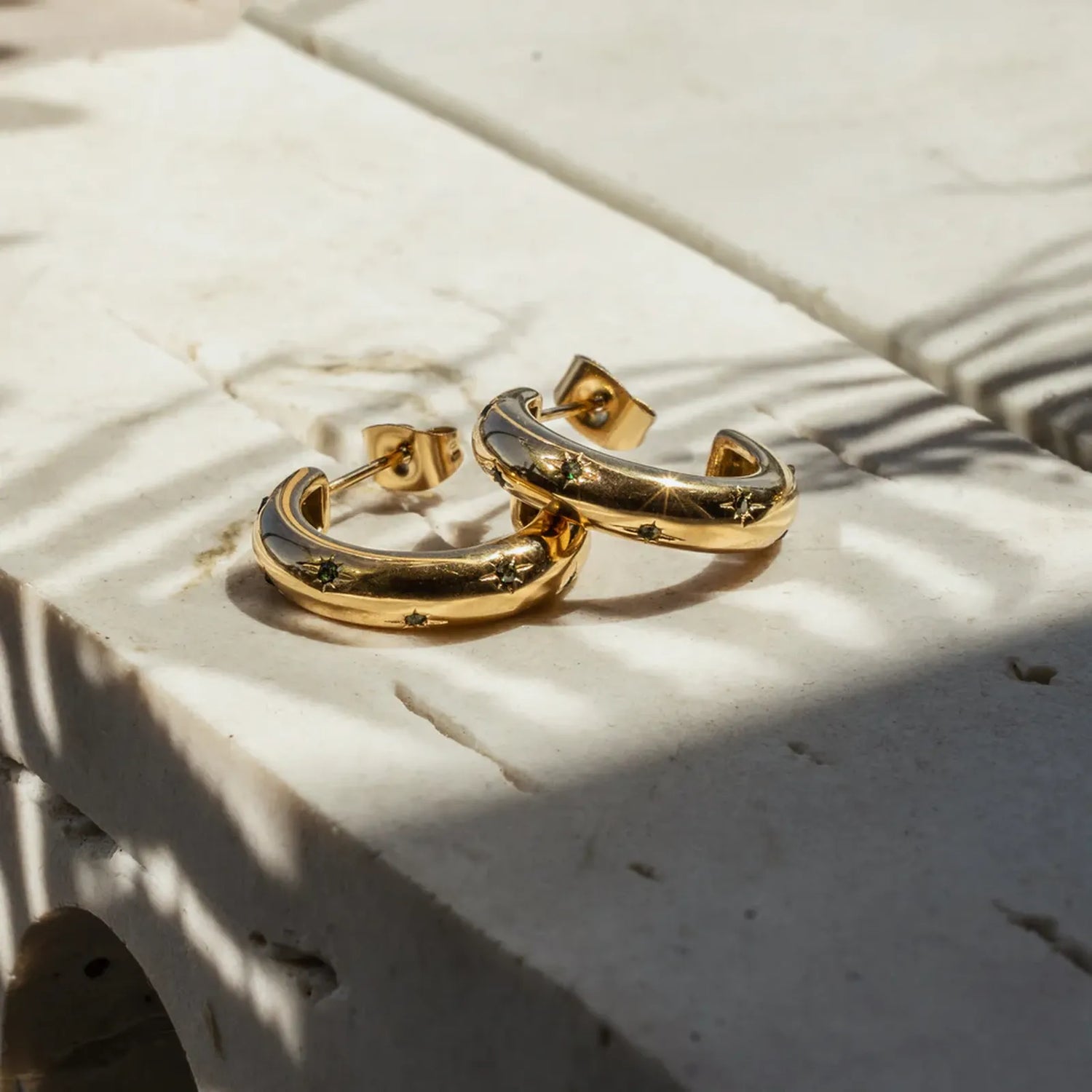 Odette Gold Emerald Hoop Earrings