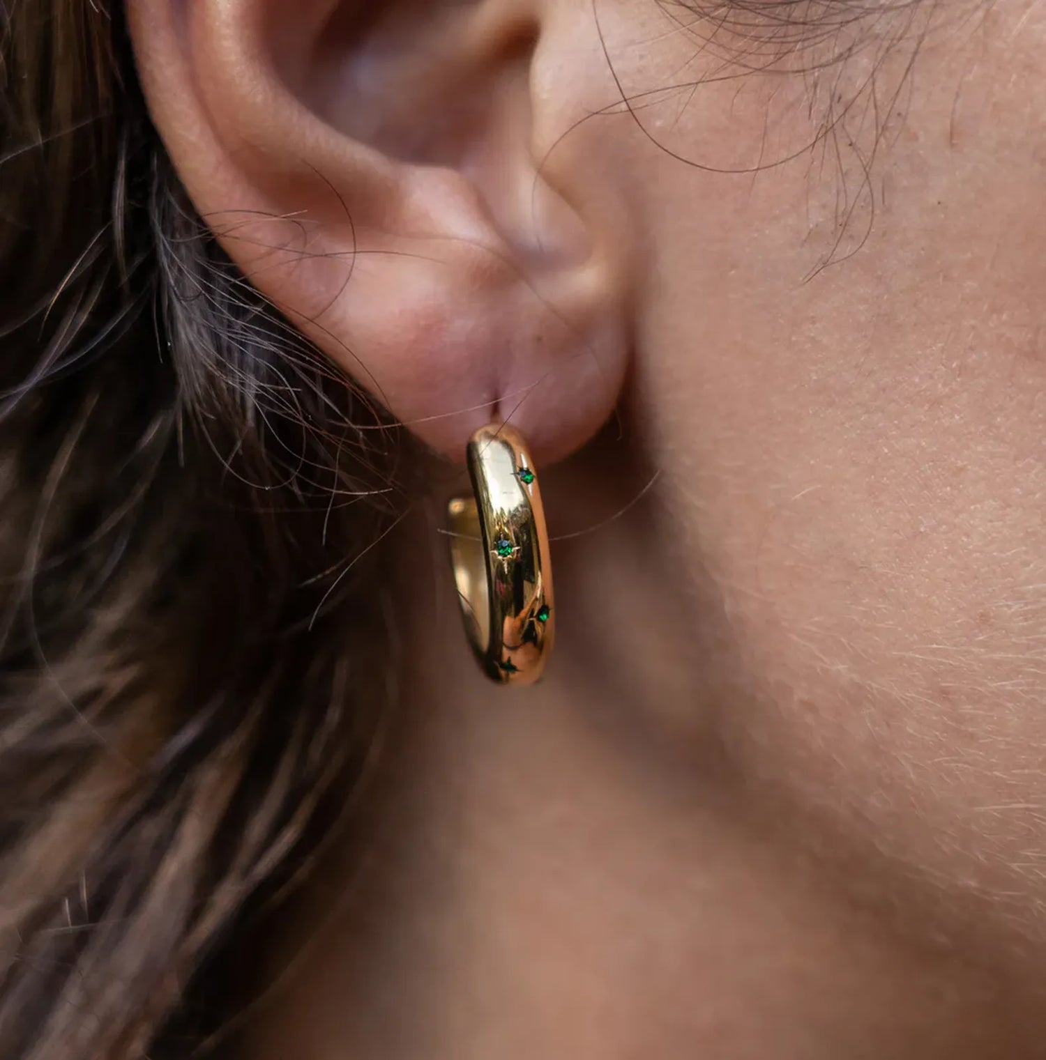 Odette Gold Emerald Hoop Earrings