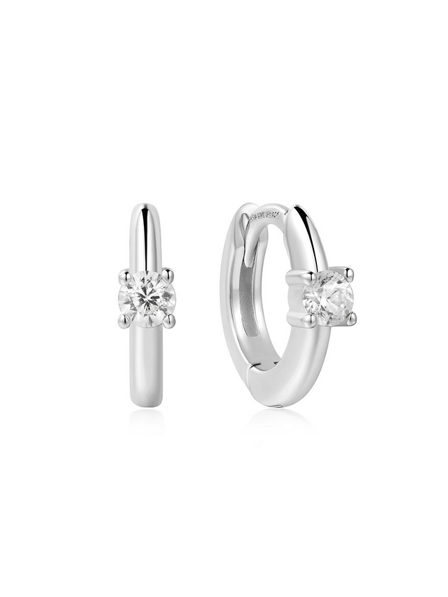 Ania Haie Silver Solitaire Cubic Zirconia Mini Huggies