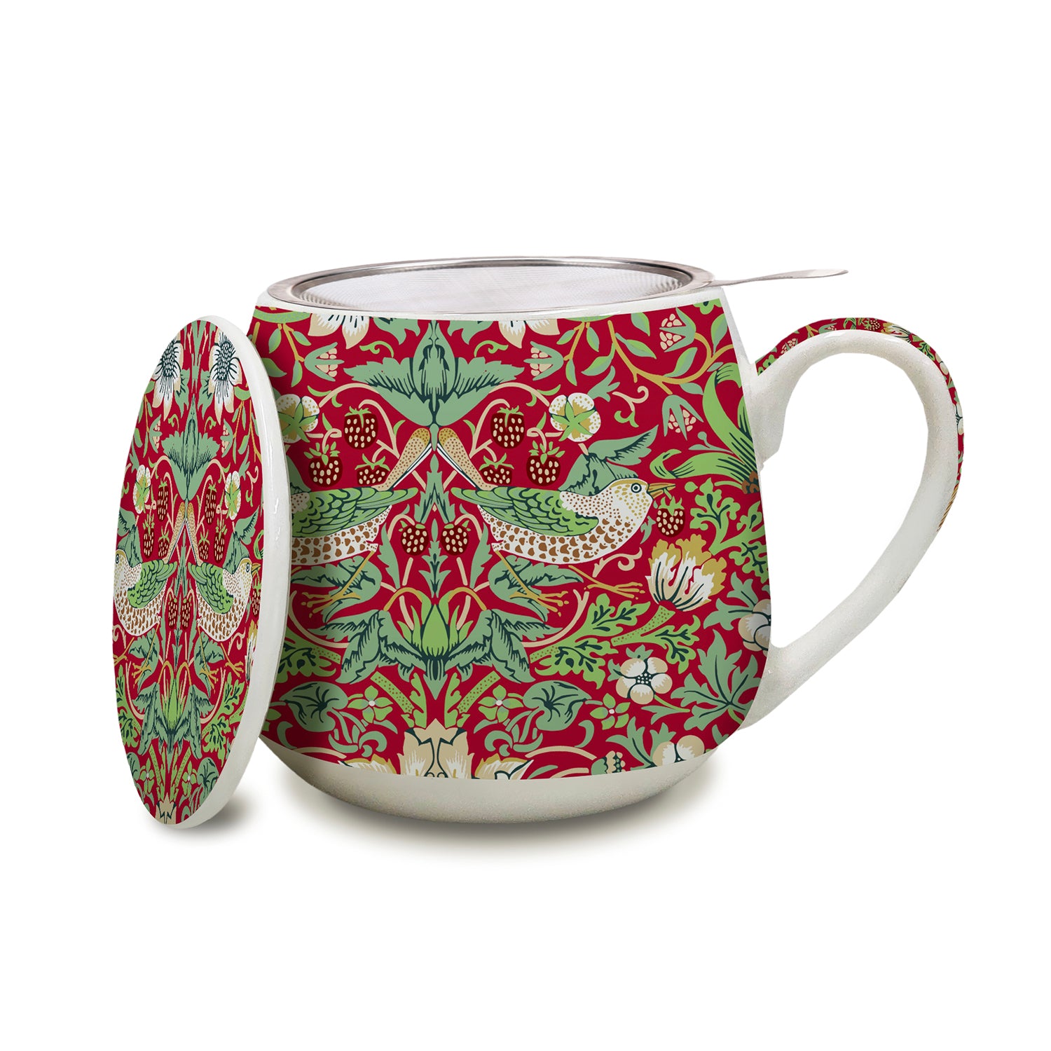 Tea Infuser Mug - Red Strawberry Thief William Morris