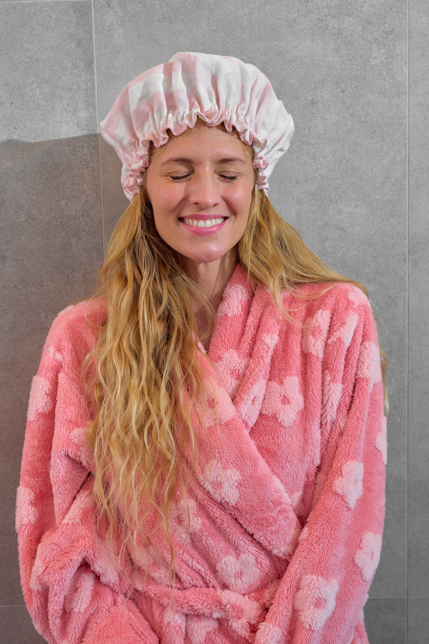 Linen Shower Cap - Pink Stripe