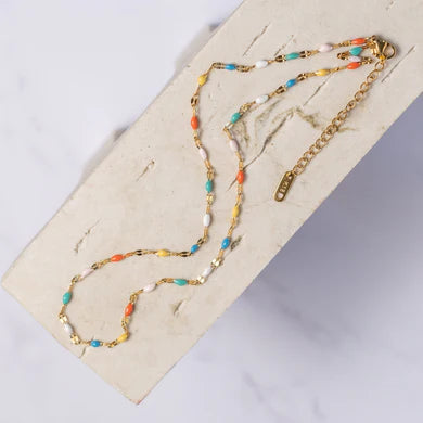Gema Colorful Beaded Necklace - Gold