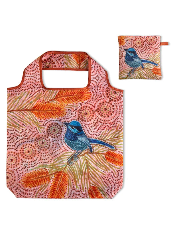 Aboriginal Blue Wren Recycled Plastic Bottle Bag