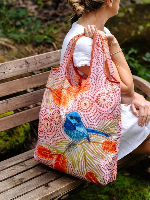 Aboriginal Blue Wren Recycled Plastic Bottle Bag