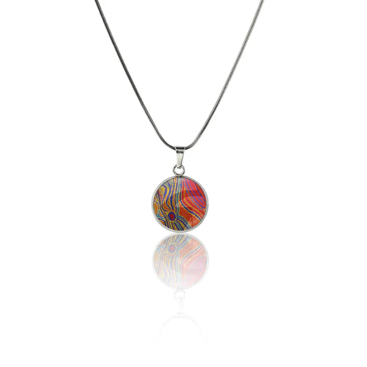 Liddy Napanangka Walker - Dogwood Tree Dreaming Orange Necklace Pendant Small Circle
