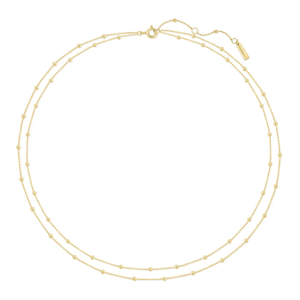 Gold Double Chain Bead Station Necklace