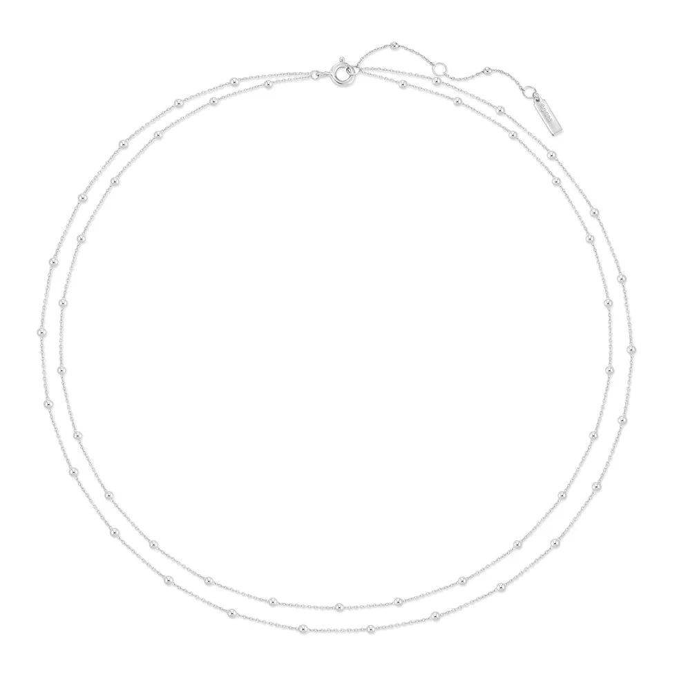 Ania Haie Double Chain Bead Station Necklace Silver