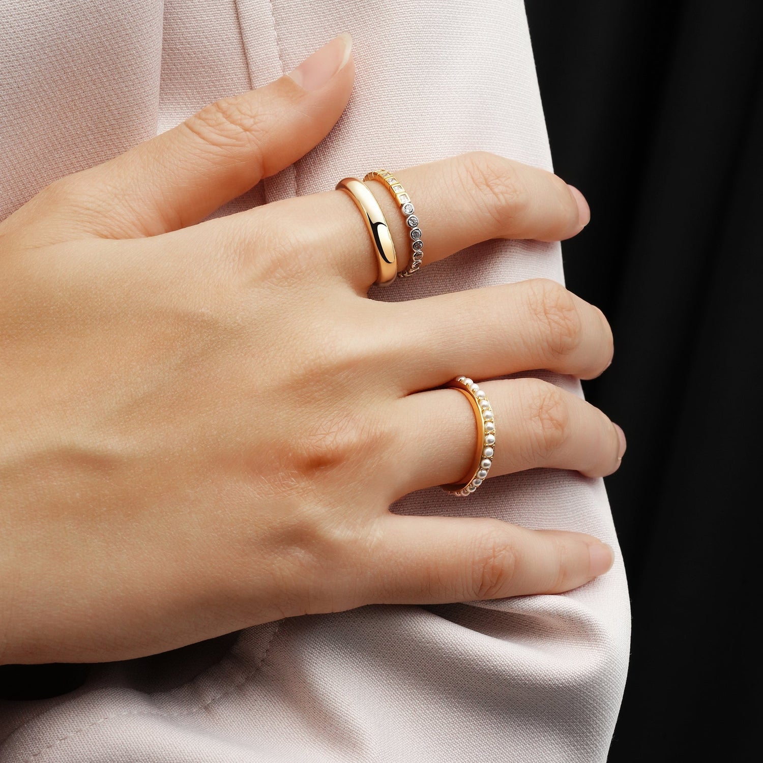 Two-Tone Square and Circle Bezel Ring