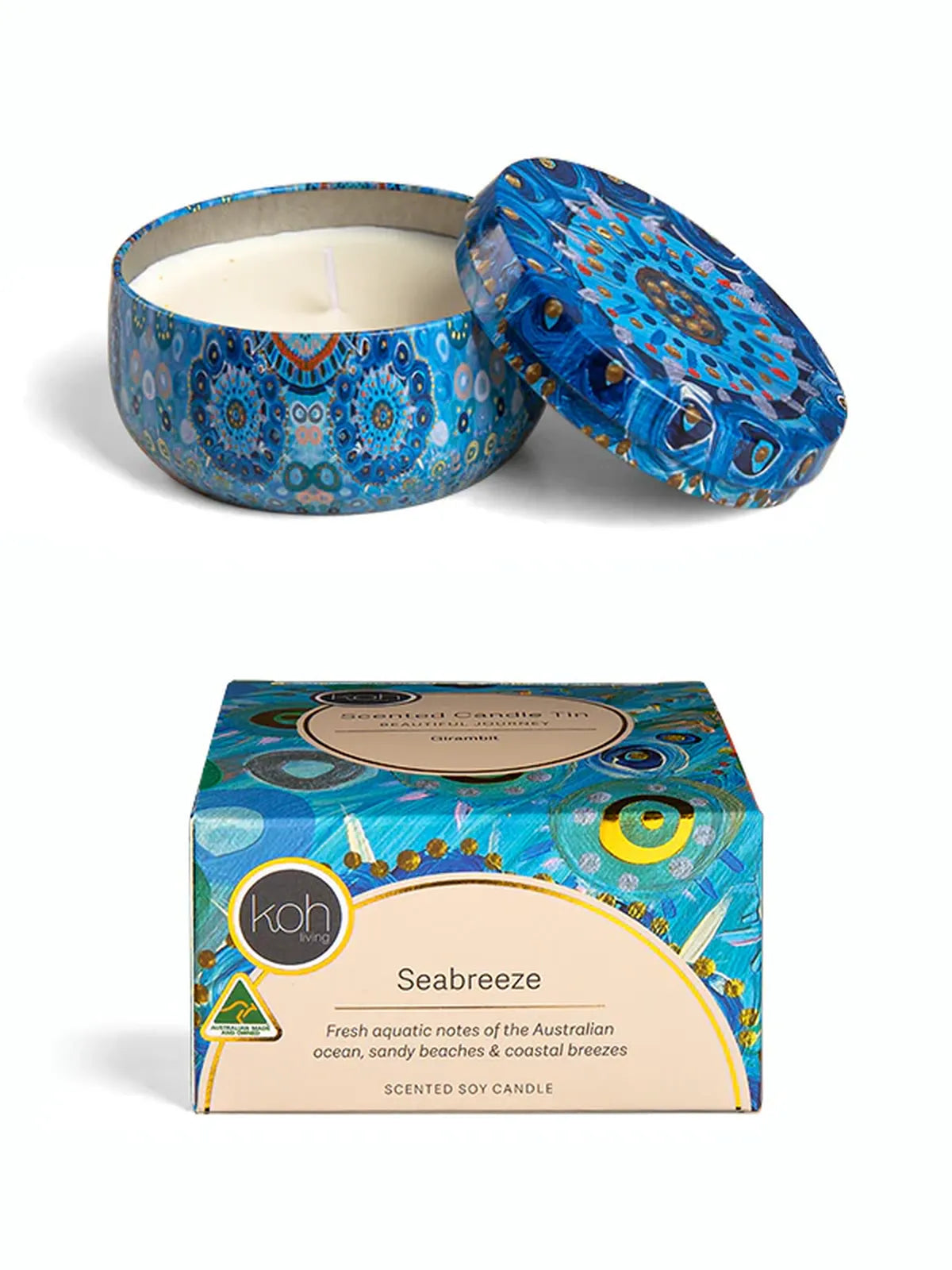 Aboriginal Girambit Scented Seabreeze Candle Tin