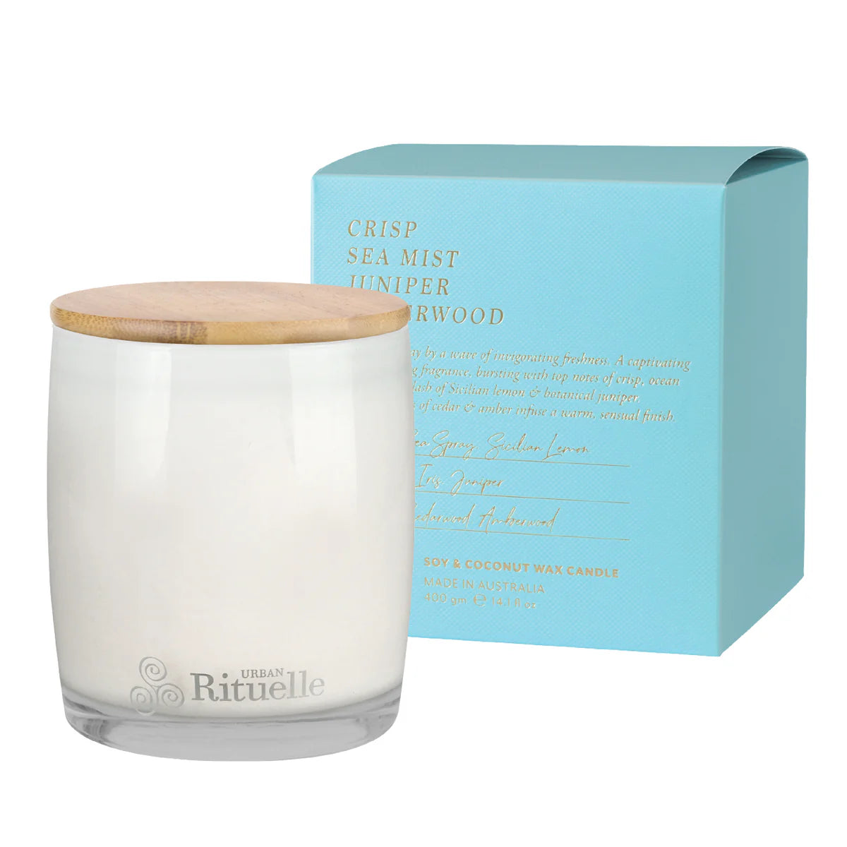 Crisp Sea Mist, Juniper, Amberwood Scented Soy Candle 400gm