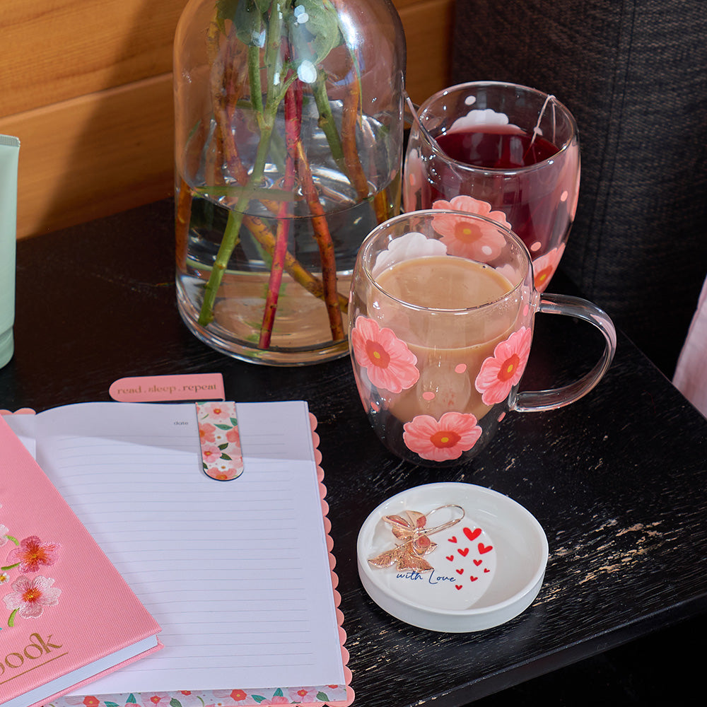 Meadow Blush - Double Wall Glass Mug 350mls