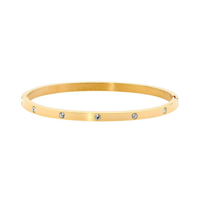Stainless Steel Hinged 4mm Bangle with White Cubic Zirconia