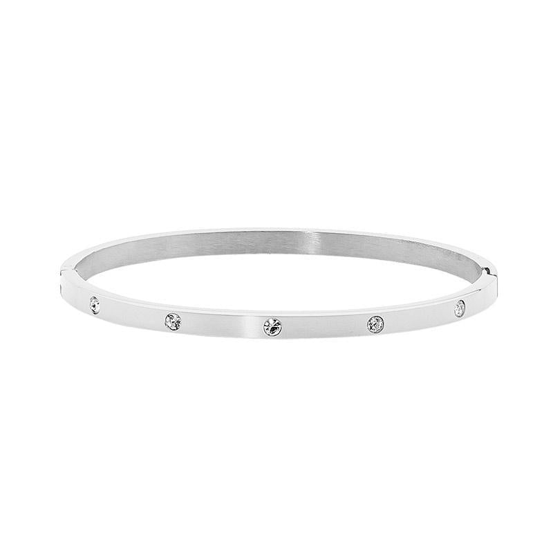 Stainless Steel Hinged 4mm Bangle with White Cubic Zirconia
