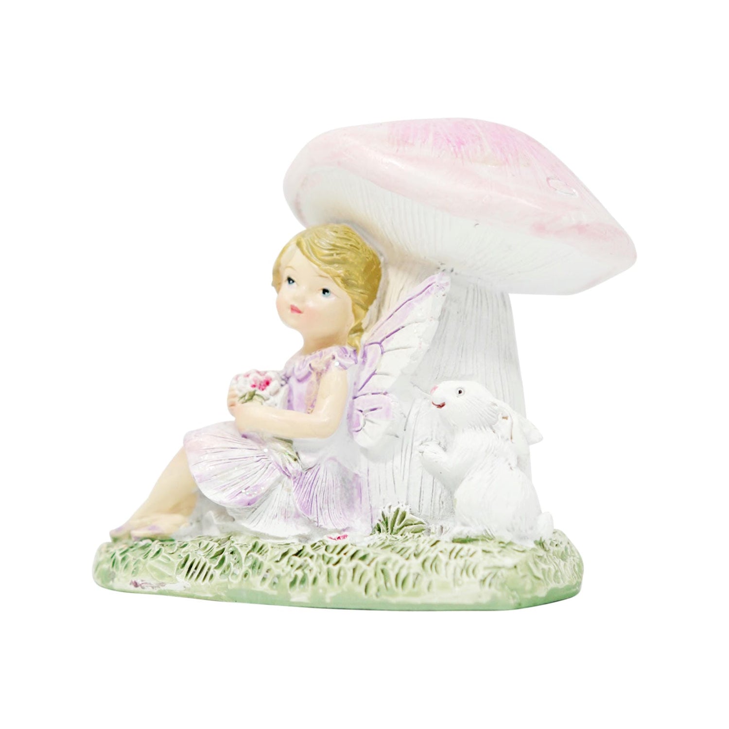 Fairy W/Rabbit Sitting Under Mushroom 9cm