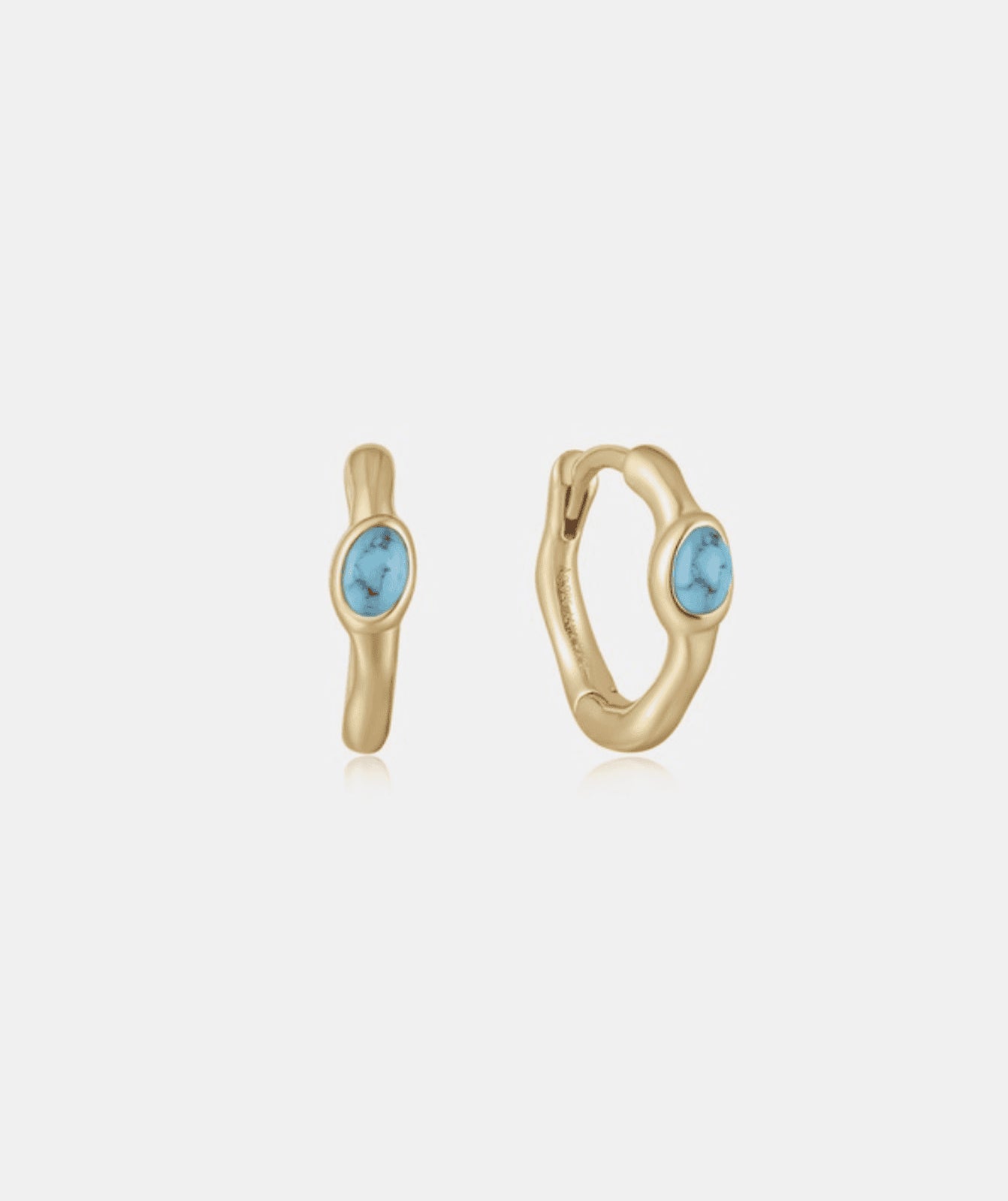 Turquoise Wave Huggie Hoop Earring Gold