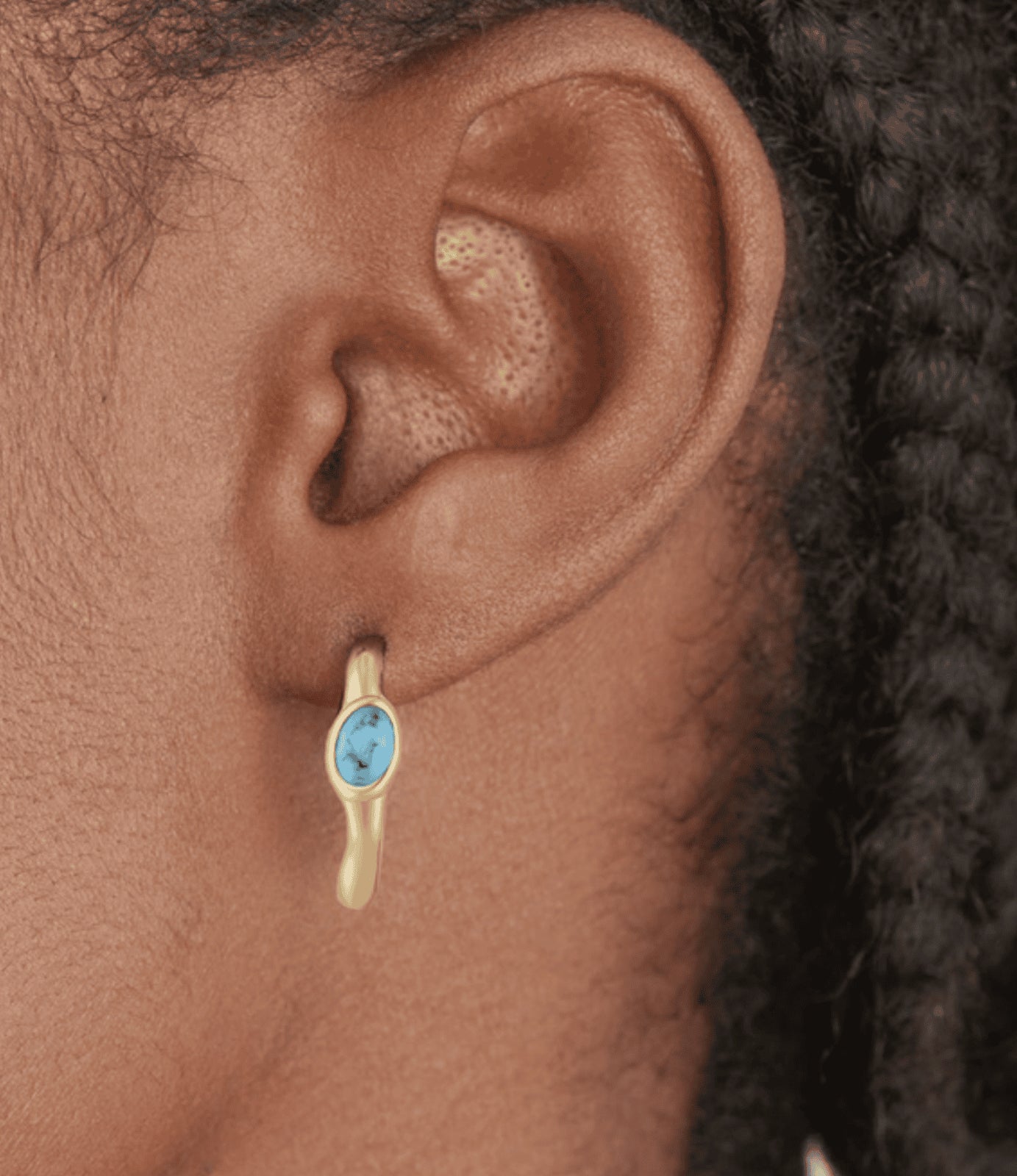 Turquoise Wave Huggie Hoop Earring Gold