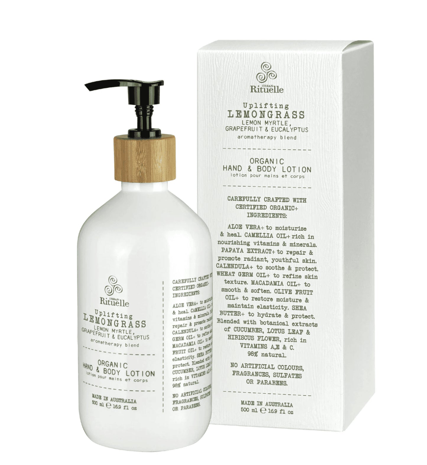 Uplifting Lemongrass, Lemon Myrtle, Grapefruit & Eucalyptus, Hand & Body Lotion l Urban Rituelle